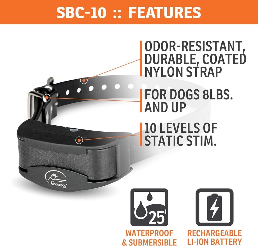 SportDOG Brand NoBark 10 Collar - Rechargeable, Programmable Bark Collar - Waterproof  Submersible, Black