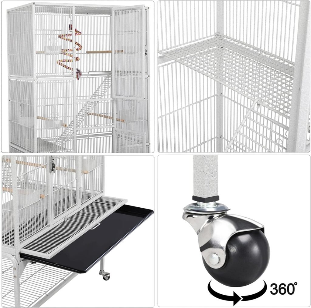 Yaheetech 69 Extra Large Bird Cage Metal Parrot Cage w/Detachable Stand for Mid-Sized Parrots Cockatiels Conures Parakeets Lovebirds Budgie Finch, White