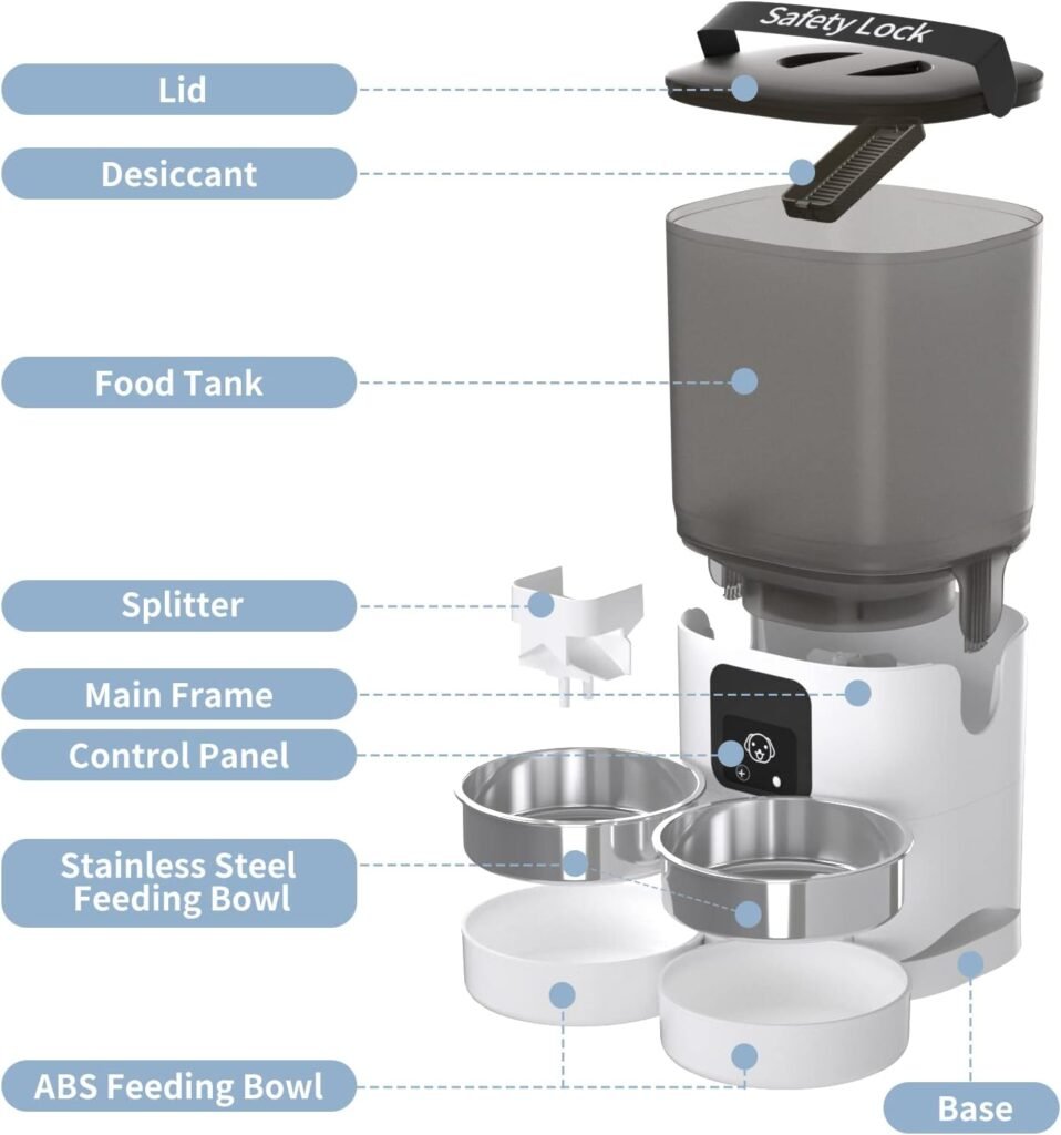 AIRJUGAR Automatic Cat Feeder for 2 Cats, 7L Dual Tray, WiFi  Alexa Control, 30 Meals Per Day with Timer, Detachable, USB  Battery Powered