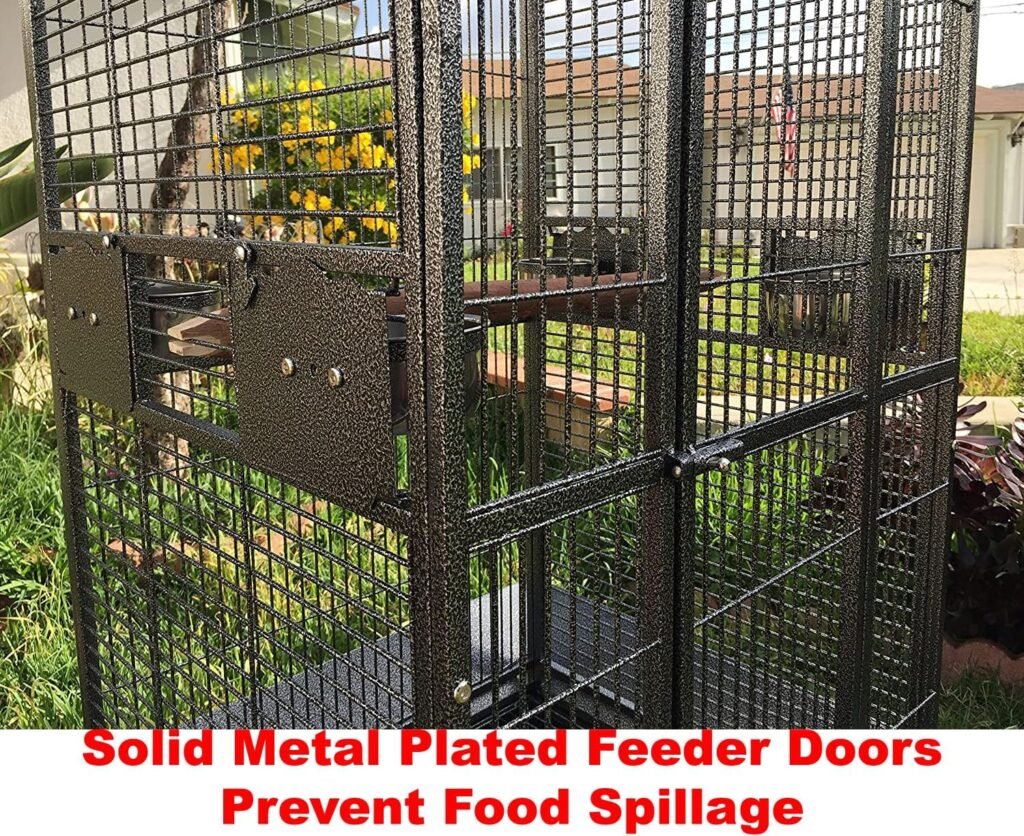 Large Elegant and Durable Wrought Iron Double Ladders Open Play Top Bird Parrot Rolling Cage, Include Seed Guard