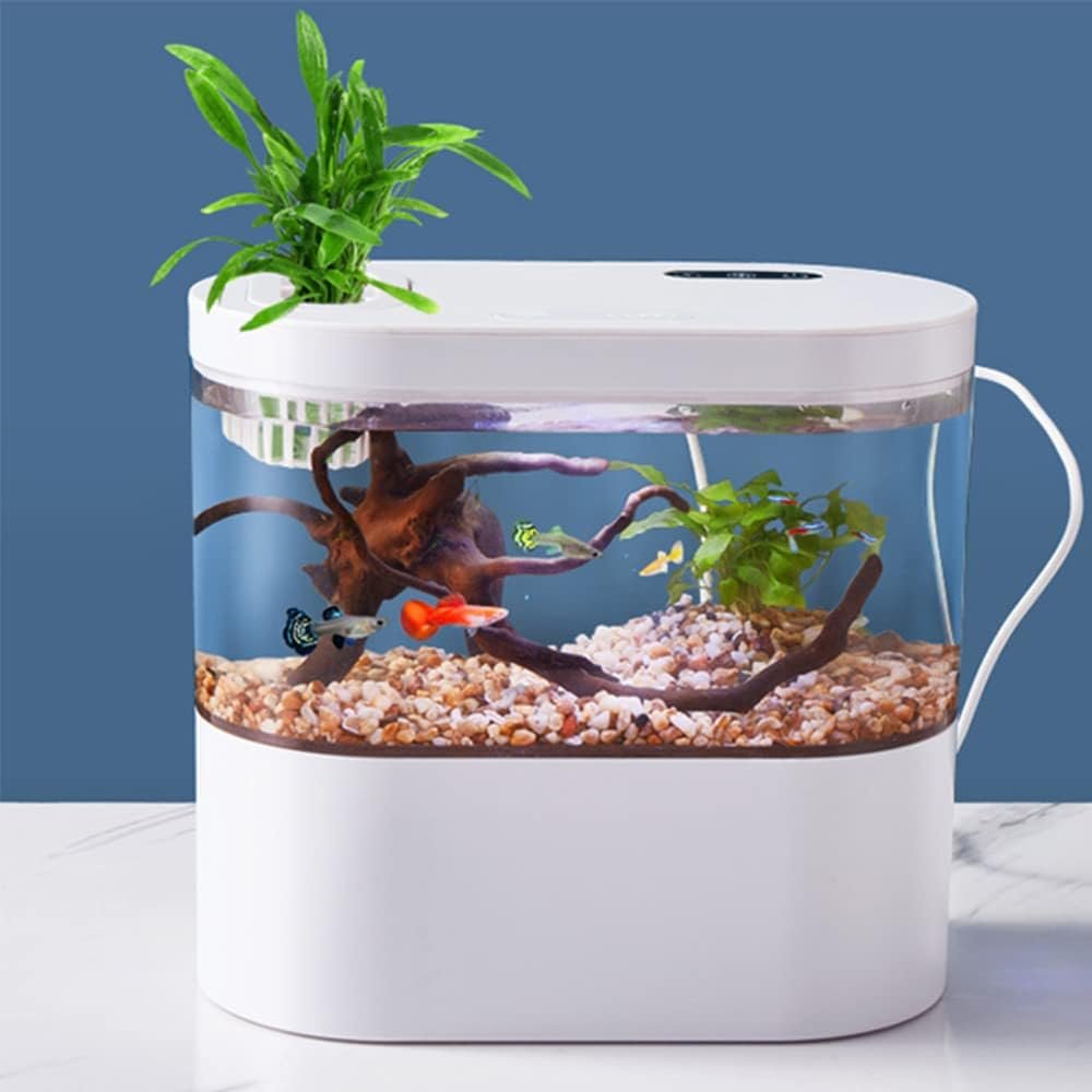 Mini Fish Tank Betta Aquarium Starter Kits Multifunctional Desktop Aquarium with Switch Button LED and Automatic Circulation System No Watter Change