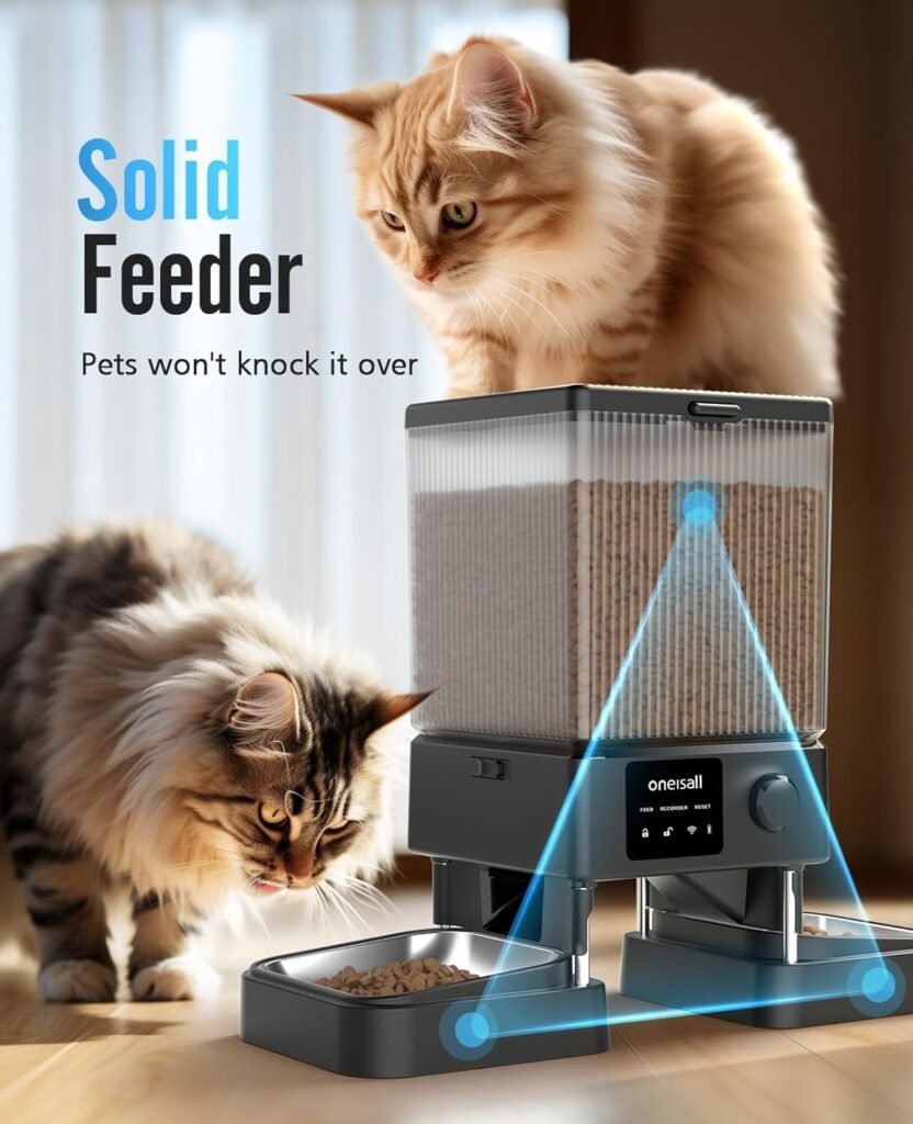 oneisall Automatic Cat Feeder for 2 Cats, 20 Cups/5L Automatic Cat Food Dispenser for Small Pets Indoor, Timed Cat Feeder for Dry Food