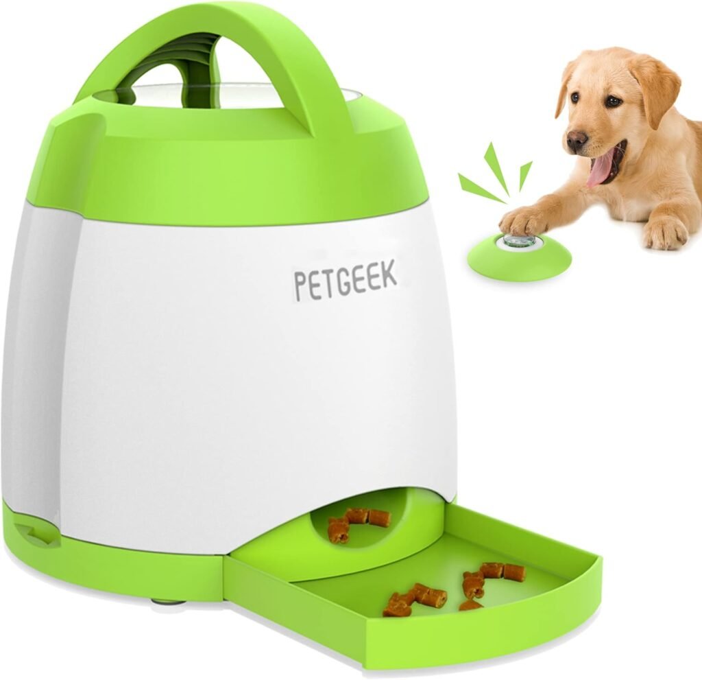 PETGEEK Automatic Dog Treat Dispenser, Dog Puzzle Memory Training Activity Toy- IQ Training Dog Button Feeder, Remote Dog Button Treat Dispenser for Dogs