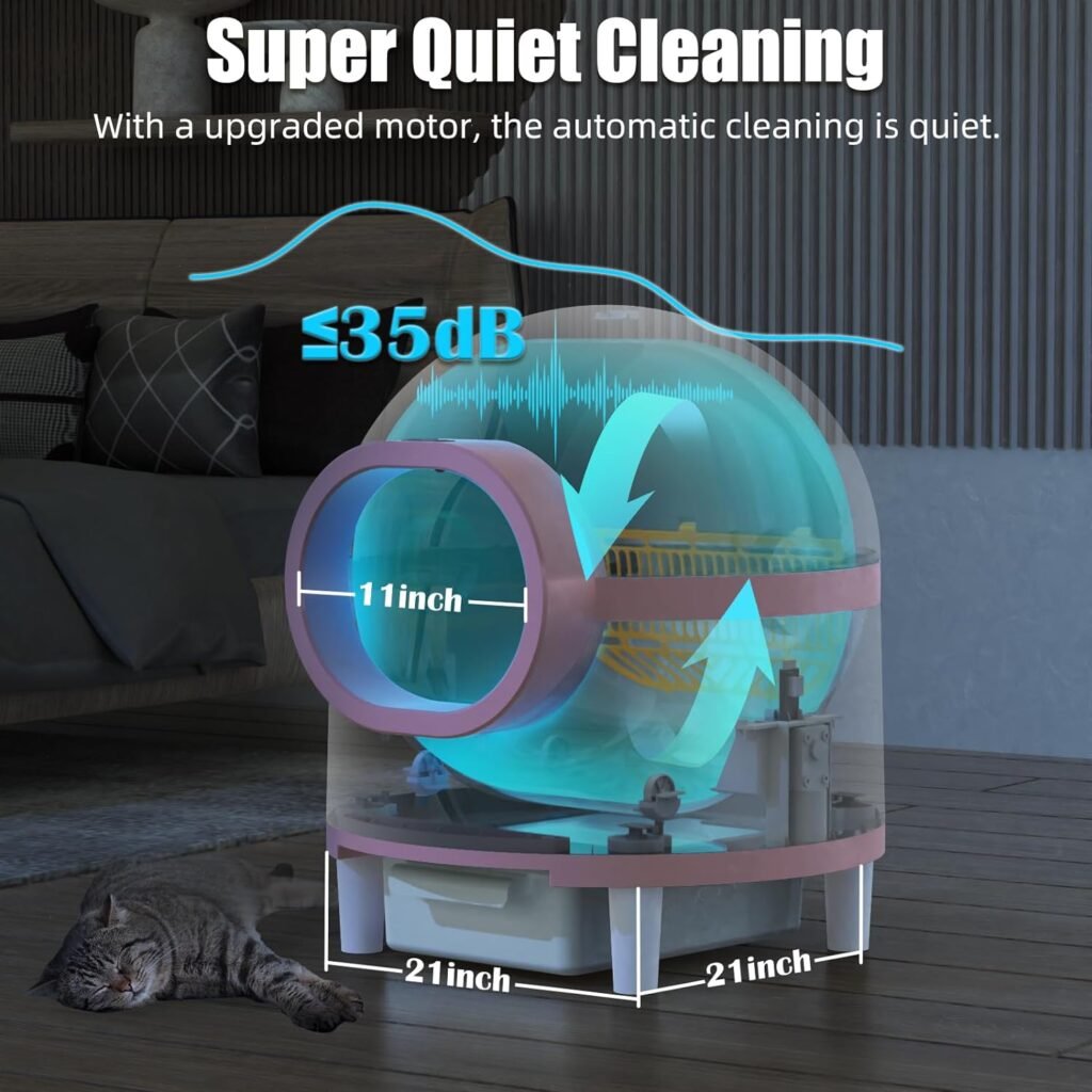 Self Cleaning Cat Litter Box, Automatic Cat Litter Box Self Cleaning for Multiple Cats, Safety Protection Smart Litter Box with APP Control Health Monitor  Odor Removal, Includes Mat  Liner