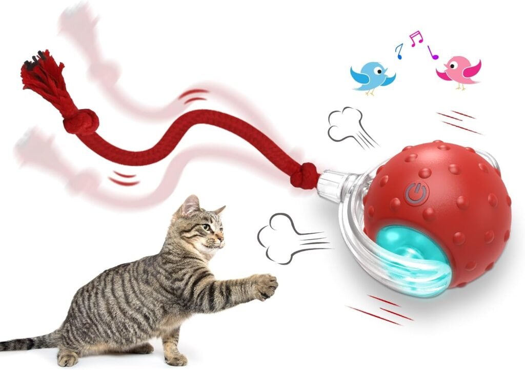 Interactive Cat Toys Ball for Indoor Cats Fast Rolling on Carpet, Chirping  Motion Activate Cat Toys (Red)