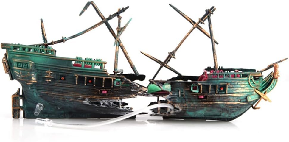 Aquarium Shipwreck Decorations - Air Bubbler Sunken Ship Ornament, Fish Tank Air Action Aerating Decorations