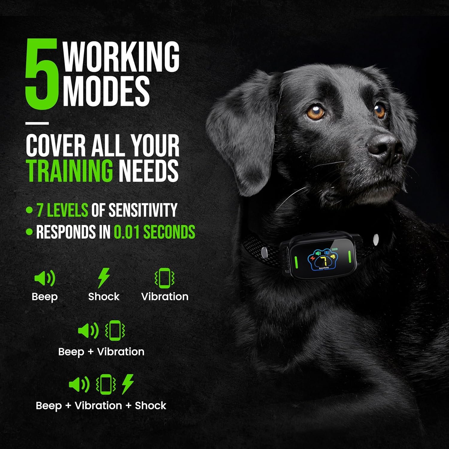 DnH Dog Bark Collar with 5 Training Modes - Dog Shock Collar With 7 Sensitivity Levels - IPX7 Waterproof Dog Collars - Auto Protection Feature bark deterrent device- Anti False Trigger Dog Bark Collar