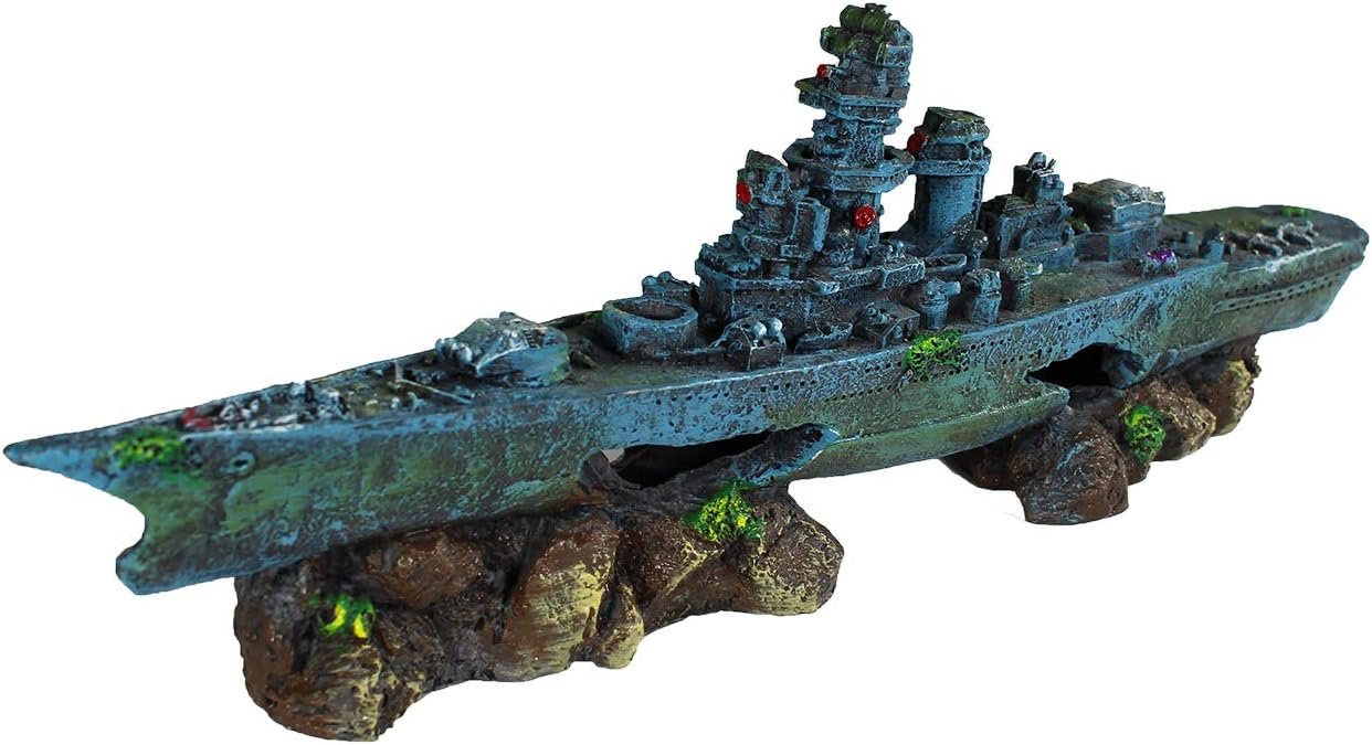 Penn-Plax Deco-Replicas Sunken Battleship Aquarium Decoration – Safe for Freshwater and Saltwater Fish Tanks – Medium