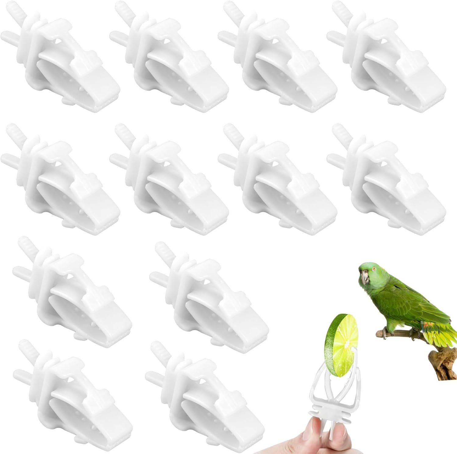 12 Pcs Bird Cage Clips Bird Cage Food Holder Parrot Fruit Vegetable Clips Cage Feeder Clip for Budgie Parakeet Cockatoo Macaw Cockatiel Conure