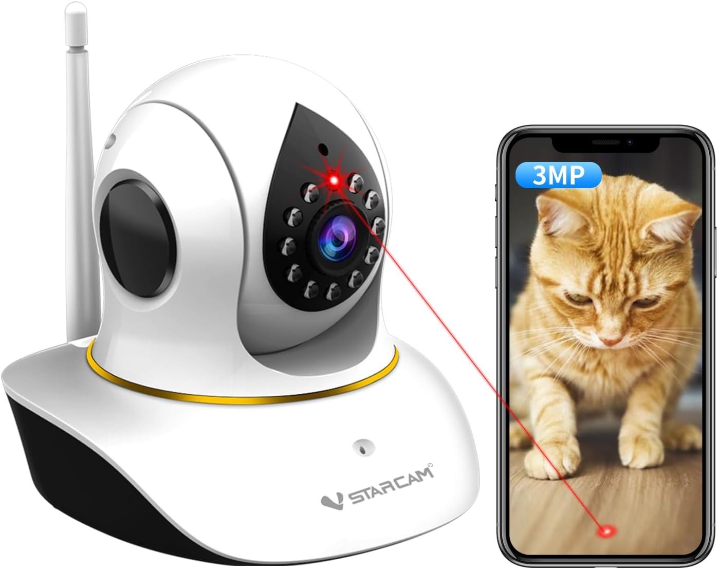 VSTARCAM Pet Camera with Laser, 3MP 2.4GHz WiFi Interactive Dog  Cat Laser Toy Camera with Night Vision, Motion Detection Alerts, APP Remote Control Indoor Security Camera for Pet Monitoring