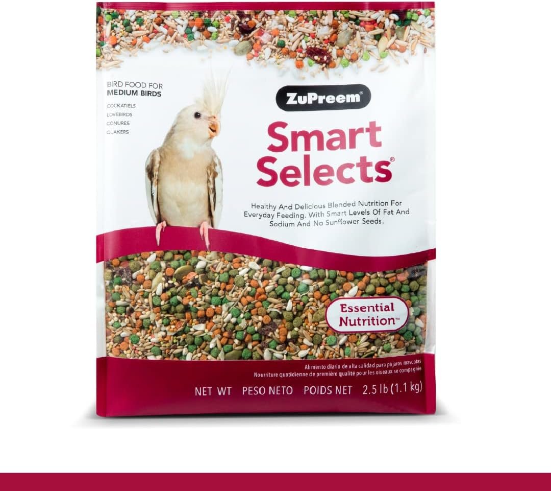 ZuPreem Smart Selects Bird Food for Medium Birds, 2.5 lb - Everyday Feeding for Cockatiels, Quakers, Lovebirds, Small Conures