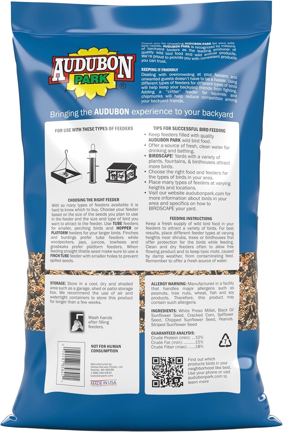 Audubon Park Songbird Blend Wild Bird Food, Bird Food for Outside Feeders, 14-Pound Bag