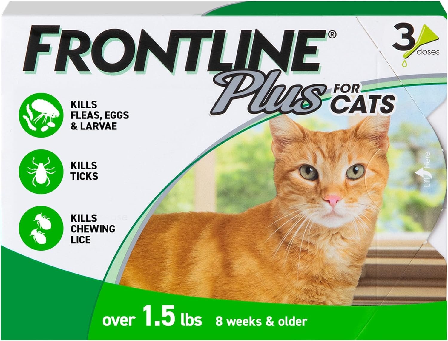 FRONTLINE Plus Flea and Tick Treatment for Cats Over 1.5 lbs., 3 Treatments